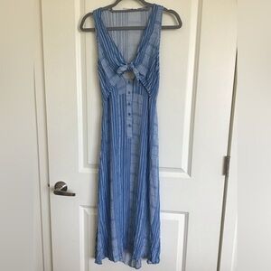 Lush Tie-front Peekaboo-back Blue Striped Sun Dress